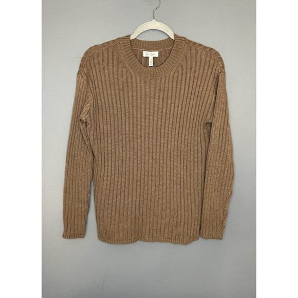 Jessica Simpson Sweater Womens Small Brown Ribbed Pullover Long Sleeve Knit Top - Picture 1 of 10